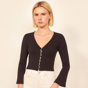Reformation Gellar Knit Ribbed‎ Top Front Button Cardigan Black size M